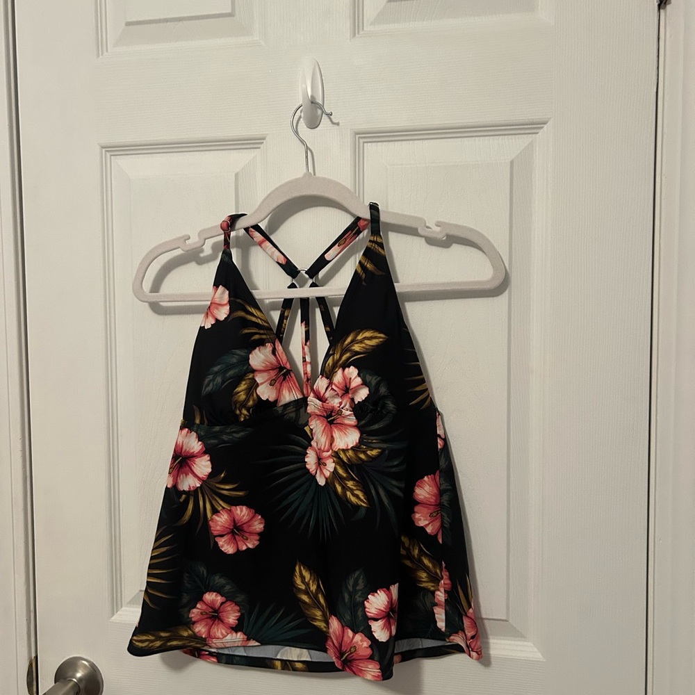 Target Floral Black and Pink Swimsuit Tankini Top